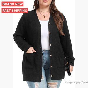 Plus Size Cardigan Open Front Button Down Sweater Lightweight Jacket with